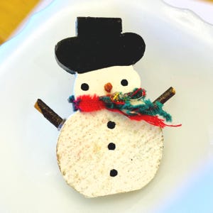 Folk Art Snowman Brooch Vintage Handmade Winter Pin for a Rustic Christmas Gift