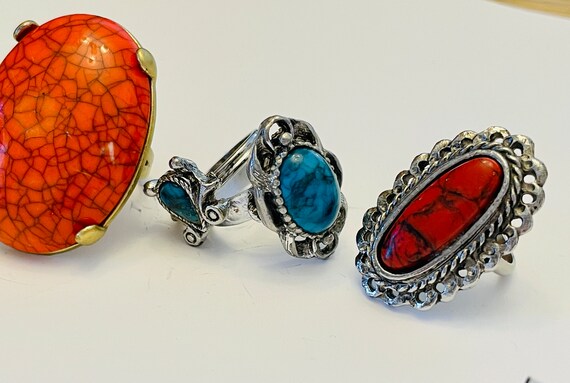 Western Rings Silver tone and Stone Red Blue Ring… - image 4