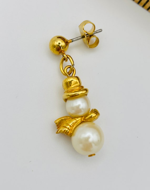 Pearl Snowman Earrings White faux Pearl Snowman E… - image 3