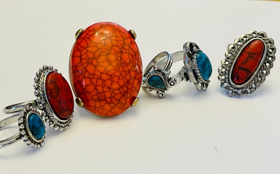 Western Rings Silver tone and Stone Red Blue Ring… - image 5