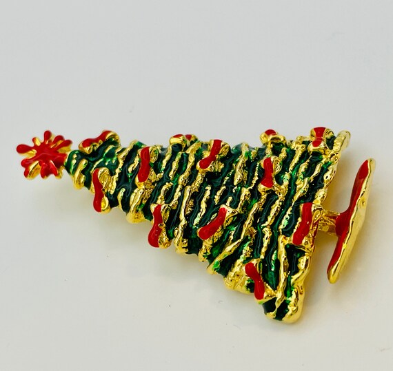 Vintage Christmas tree brooch lapel pin in mid ce… - image 2
