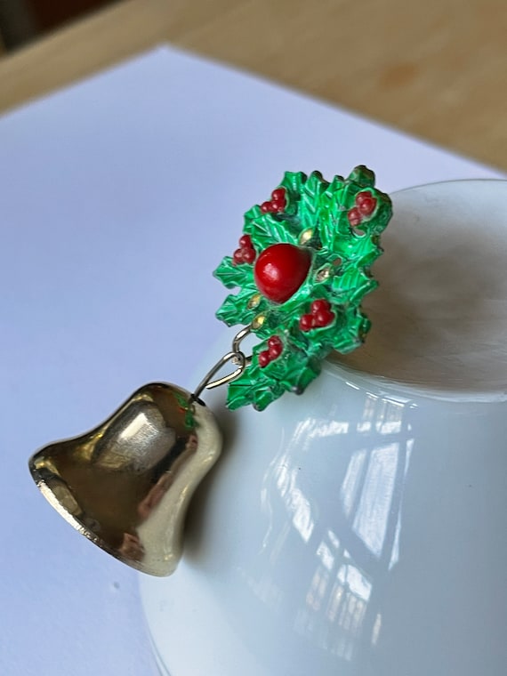Rare Bell and Holly Vintage Christmas Brooch Vinta
