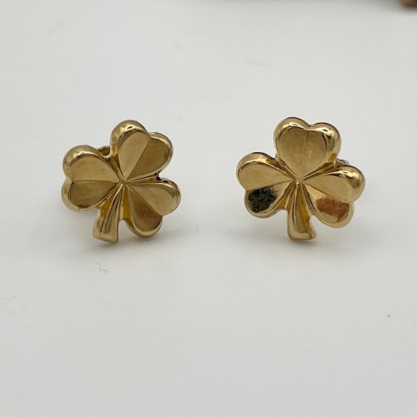 Clover Earrings Stud Gold tone Good Luck Earrings vintage