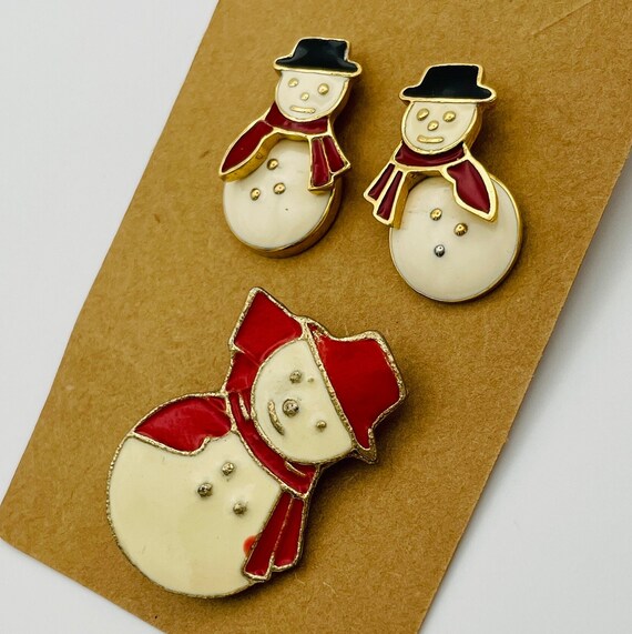 Vintage Avon Snowman Earrings and Brooch Winter J… - image 1