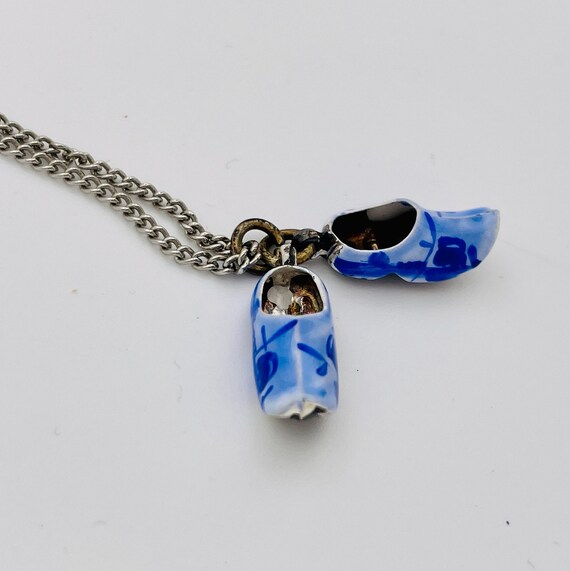 Silver Blue Delft Dutch Wooden Shoes Necklace Dutc