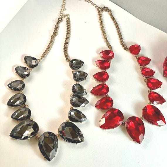 Extra Large Necklace with Adjustable Length Cryst… - image 3