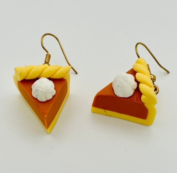 Handmade Pumpkin Pie Dangle Earrings Slice of Pie… - image 1