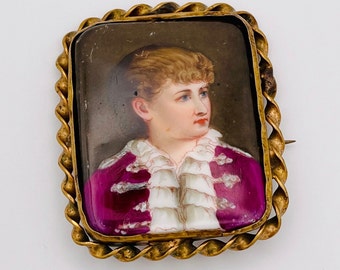 Victorian Portrait Brooch Rare Antique Portrait Pin Porcelain Brooch Hand painted porcelain Brass Brooch Frame Antique Gift Victorian BROOCH