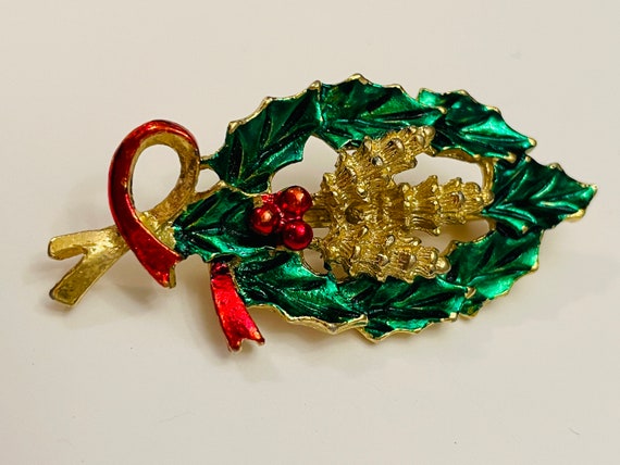 GERRY'S vintage Christmas Holiday brooch enamel h… - image 1