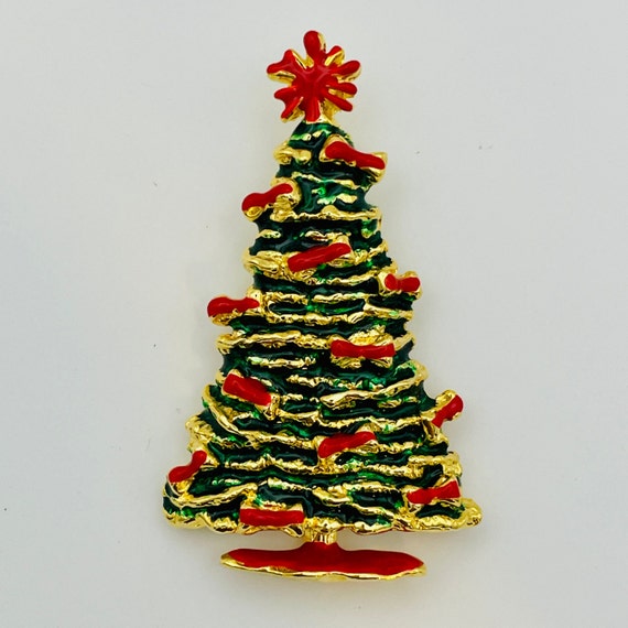 Vintage Christmas tree brooch lapel pin in mid ce… - image 1