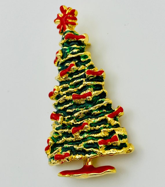 Vintage Christmas tree brooch lapel pin in mid ce… - image 3