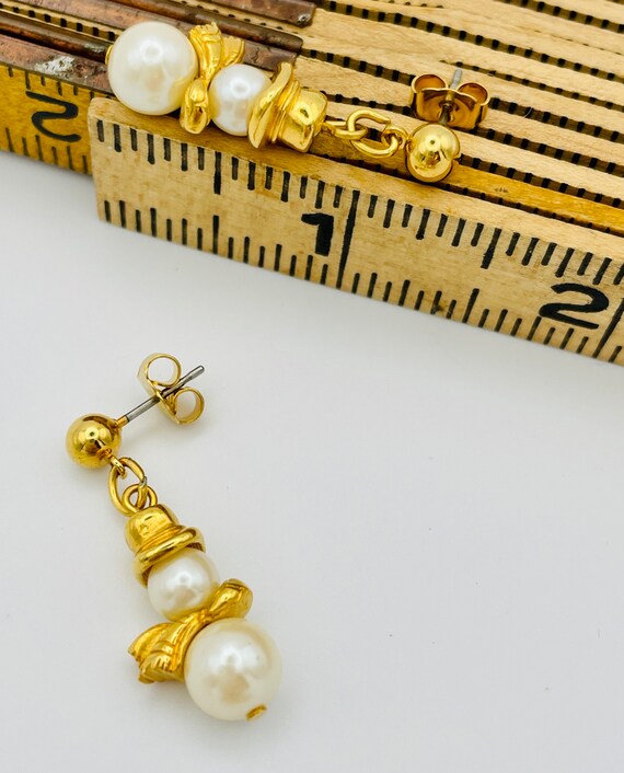 Pearl Snowman Earrings White faux Pearl Snowman E… - image 4