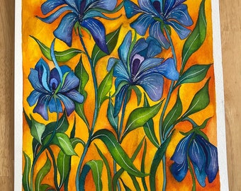 Aquarell "Blaue Blumen" - ca. 40 x 30 cm - Einzelstück