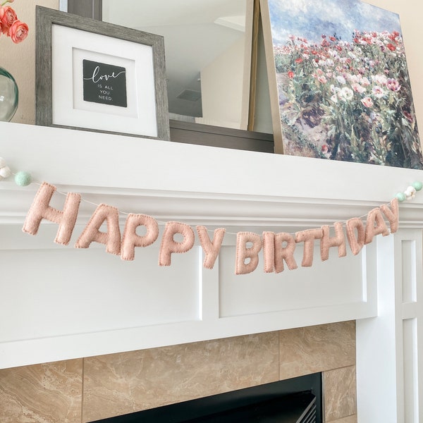 Blush Happy Birthday Banner - Happy Birthday Felt Garland - Party Decor - Birthday Decor - Party Banner