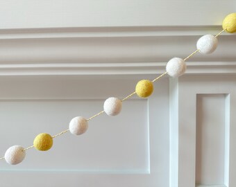 Yellow and White Garland - Felt Ball Garland - Kids Room Decor - Summer Decor - Party Decor