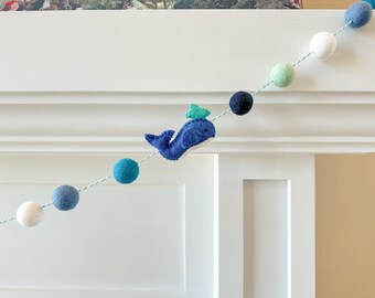 Whale Felt Garland - Whale Decor - Nursery Garland - Little Boy Decor - Nursery Decor - Boy Room - Boy Nursery