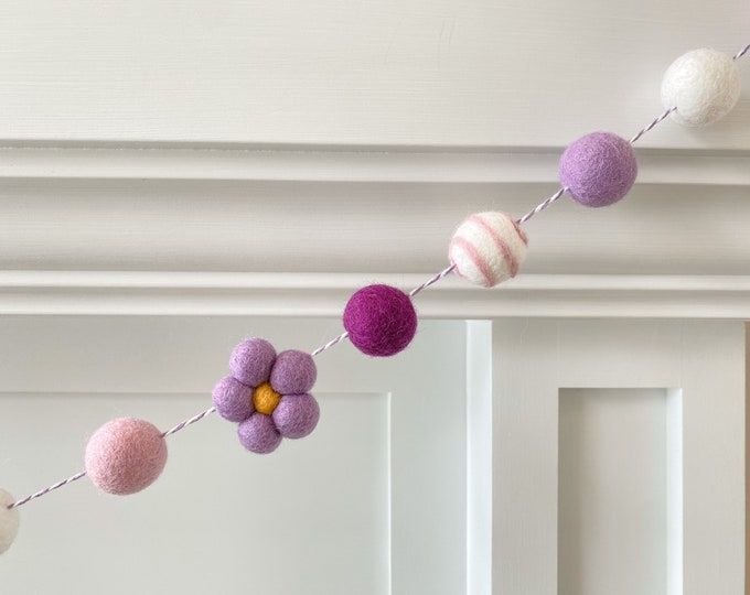 Purple Flower Felt Garland Flower Garland Purple Decor Party Decor Girl ...