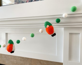 Leprechaun Gnome Felt Garland - St Patricks Day Garland - Felt Ball Garland - Gnome Decor -Green Decor