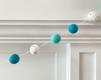 Turquoise Felt Garland - Felt Ball Garland - Kids Room Decor