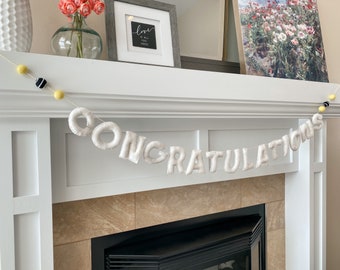 Customizable White Congratulations Felt Garland - Graduation Decor - Party Decor - Wedding Decor - Congratulations Banner - Engagement Decor