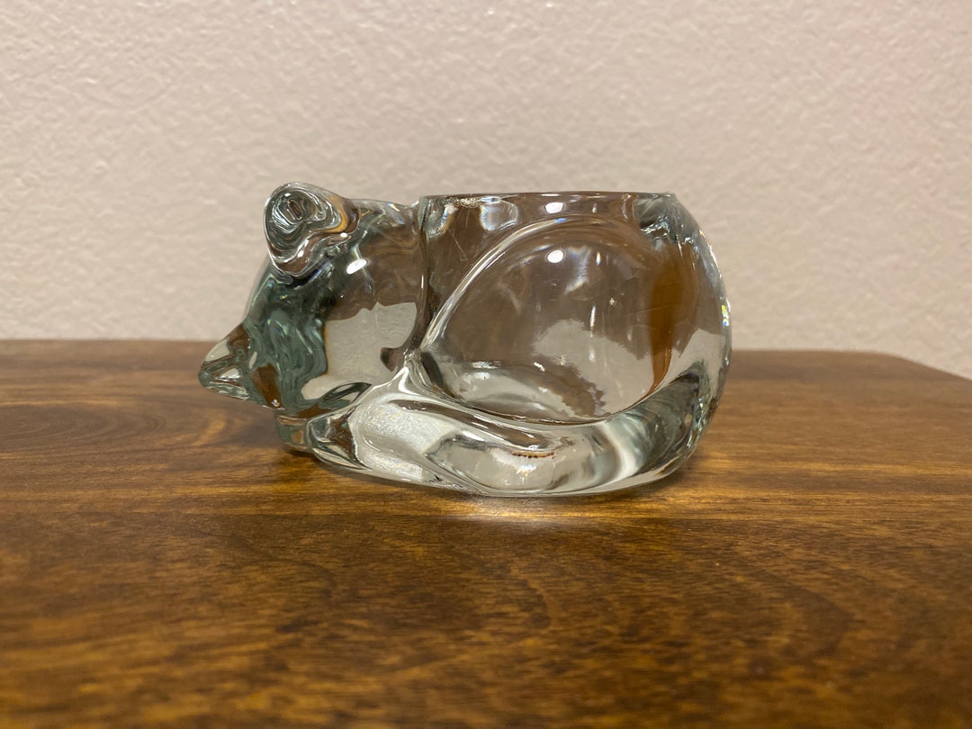 Vintage Clear Glass Sleeping Cat Votive Candle Holder by Etsy
