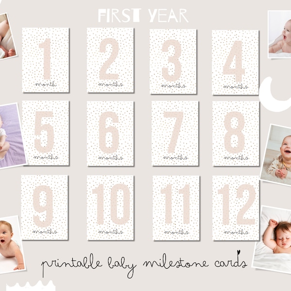 12 Month Baby Milestone Cards, Printable Milestone Cards, Instant Download Milestones, Gift Keepsake Baby Memories