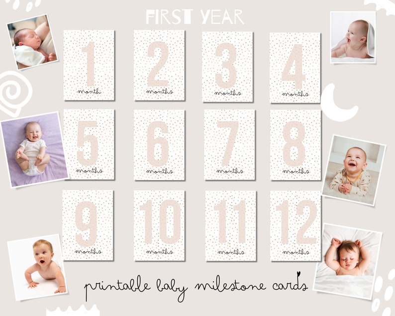 12 Month Baby Milestone Cards, Printable Milestone Cards, Instant ...