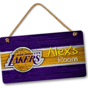 Personalized NBA Name Basketball Los Angeles Lakers Bedroom Door and Wall Hanging Sign, Custom Room Sign, Room Decor