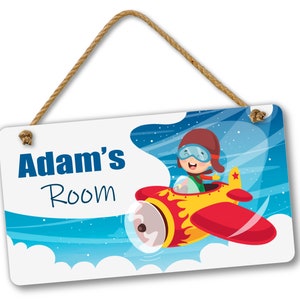 Kids Personalized Name Flying Airplane Bedroom Door and Wall Hanging Sign, Custom Room Sign, Room Decor