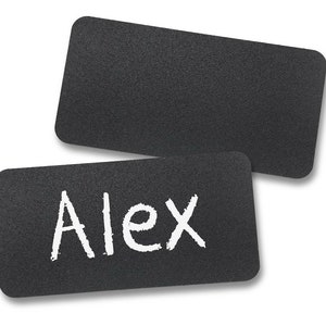 Chalkboard Reusable Name Tags - 1.5&quot; x 3&quot; - Name Badge, Black Tag, Chalk Board Nametags, Pin and Magnet Back