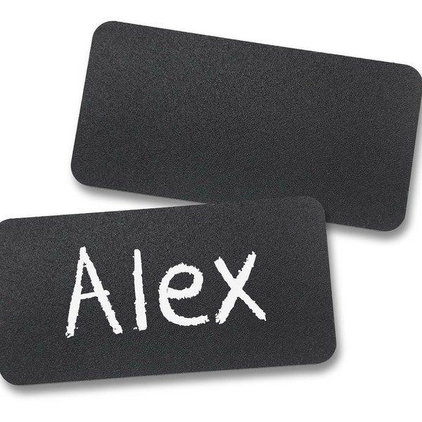 Packs of Chalkboard Reusable Name Tags - 1.5" x 3" - Name Badge, Black Tag, Chalk Board Nametags, Pin and Magnet Back