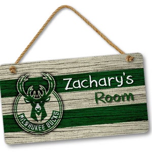 Personalized Name NBA Basketball Milwaukee Bucks Bedroom Door and Wall Hanging Sign, Custom Room Sign, Room Decor
