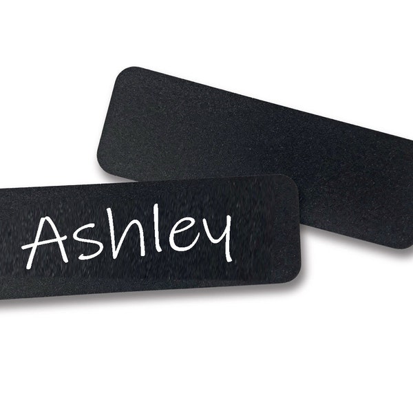 Packs of Chalkboard Reusable Name Tags - 1" x 3", Name Badge, Black Tag, Chalk Board Nametags, Pin and Magnet Back