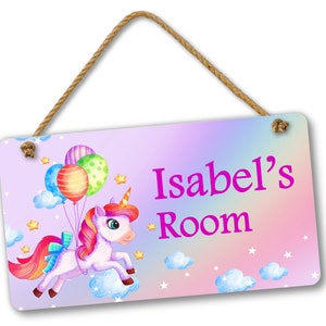 Kids Personalized Name Cute Unicorn Bedroom Door and Wall Hanging Sign, Custom Room Sign, Room Decor