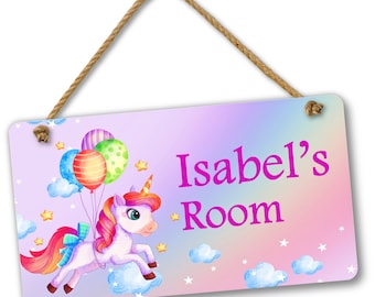 Kids Personalized Name Cute Unicorn Bedroom Door and Wall Hanging Sign, Custom Room Sign, Room Decor