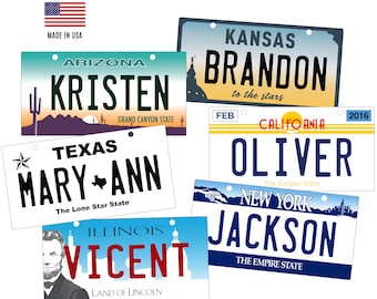 Custom Personalized 3&quot;x6&quot; Mini State License Plate Sign. Pick your state, For kid&#39;s bikes, scooters, wheelchairs etc, Can add birthday date