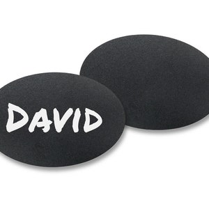 Chalkboard Reusable Name Tags - 1.75&quot; x 2.5&quot; - OVAL - Plastic Name Tags, Black Tags, Pin & Magnet Back