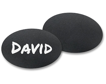 Packs of Chalkboard Reusable Name Tags - 1.75" x 2.5" - OVAL - Plastic Name Tags, Black Tags, Pin & Magnet Back