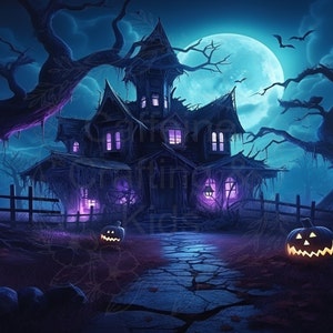 Neon Haunted Pumpkin House SVG PNG