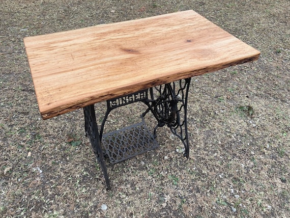 Live Edge Sofa Table – Reclaimed Singer Sewing Machine Base - Etsy