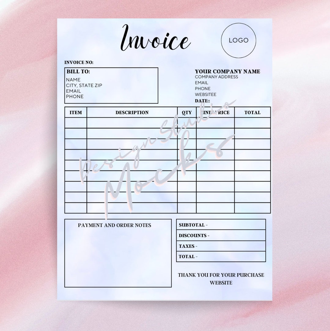 Purple Pastel Editable Invoice Template , Small Business, Custom Order