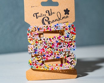 Set of 3 Rainbow Sprinkles Hair Barrettes | Resin Hair Barrettes