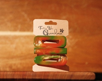 Set of 3 Green Fern Jade Burnt Orange Mustard Yellow Hair Barrettes | Resin Hair Barrettes