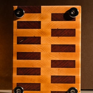 End Grain Bar Board 7x9.25x1.5 Handcrafted specific for Cocktails Maple and Purple Heart Brass, Stainless Steel, Rubber Feet image 4