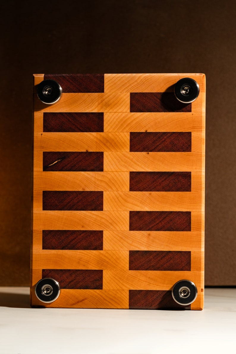 End Grain Bar Board 7x9.25x1.5 Handcrafted specific for Cocktails Maple and Purple Heart Brass, Stainless Steel, Rubber Feet image 4