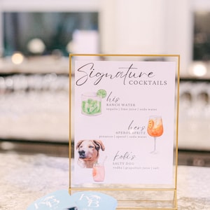 Customizable Signature Cocktail Drink Menu Template for Weddings, signature drink, signature cocktail, signature cocktail template, canva