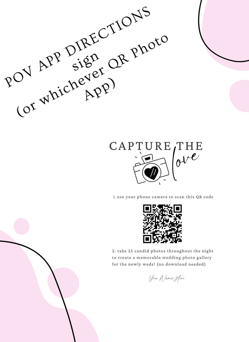 POV App Sign Template, QR Sign Template, Wedding Sign, Wedding Sign Template, Editable Canva Template, Photo App Signage, Photo App QR zdjęcie 1