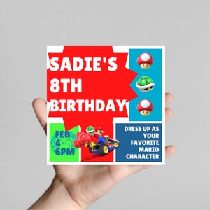 Editável Mario Kart Aniversário Evite, Festa Evite, Anúncio, Feliz Aniversário, Mensagem de Texto, Modelo Digital de Telefone, Cartão para Impressão