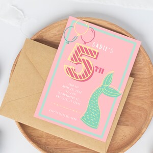 Mermaid Birthday Party Card, Multiple Color Options, Party Evite, Invite, Invitation, Digital Template, Printable Card