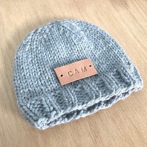 Personalized preemie beanie (hand knit & stamped)